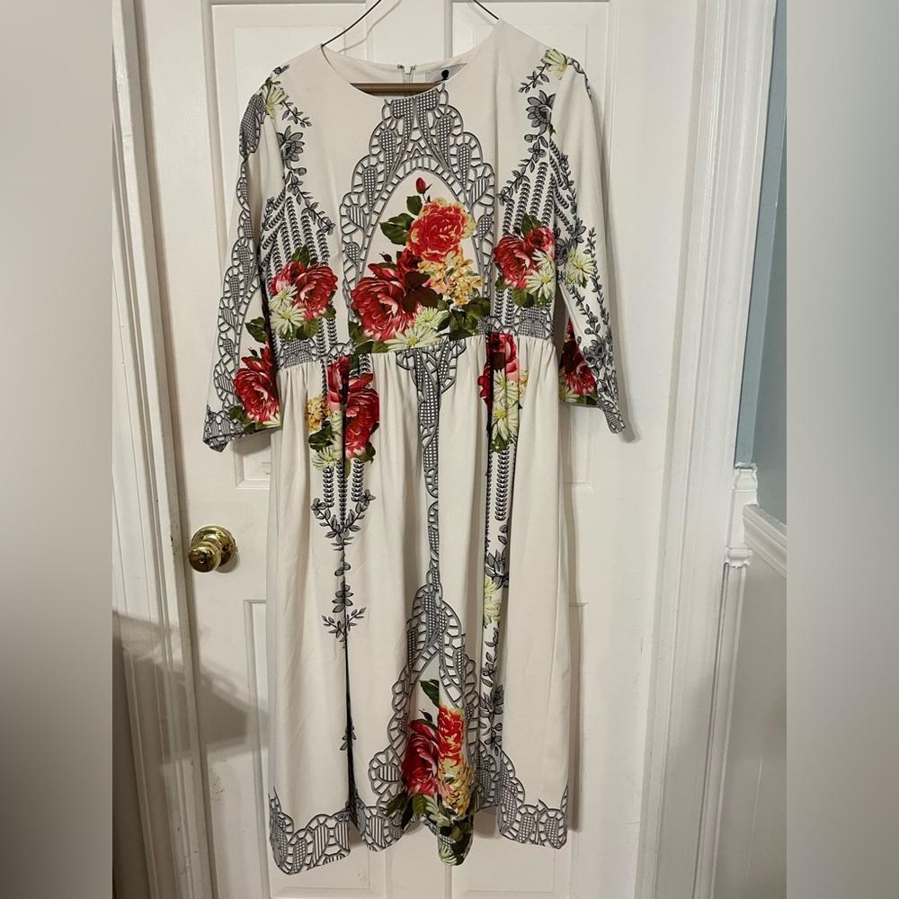 Dainty Jewells Floral Midi Dress - Cream and Red